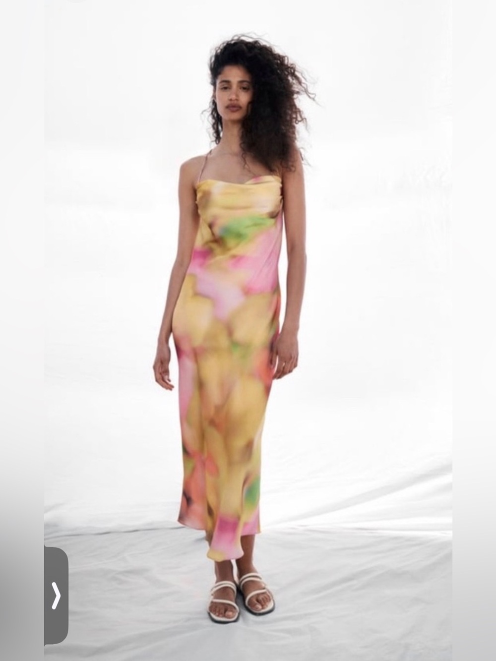 Zara Multicolor Cowl-Neck Slip Satin Dress